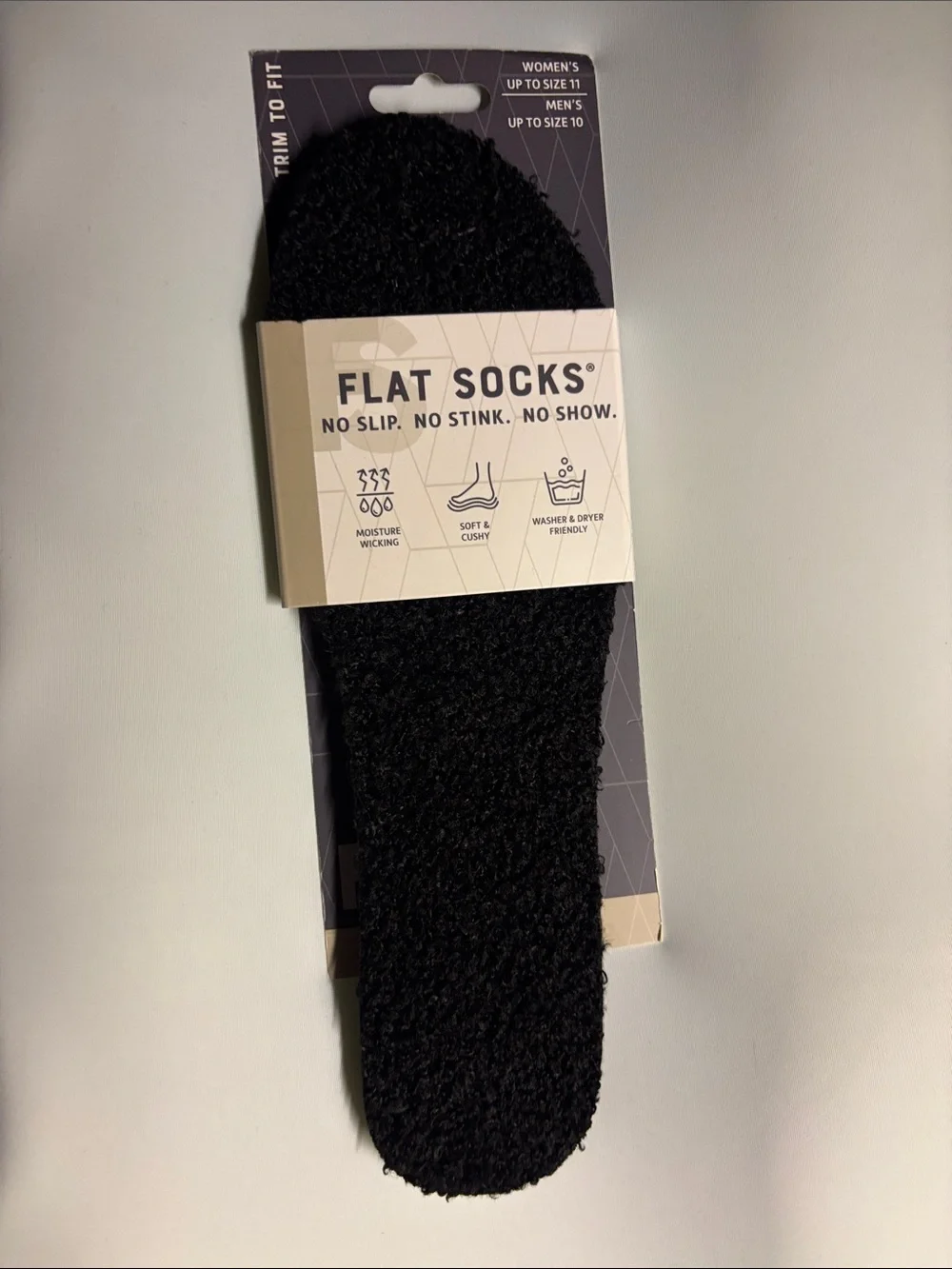 Flat Socks No Show Liner - Black Fuzzy
